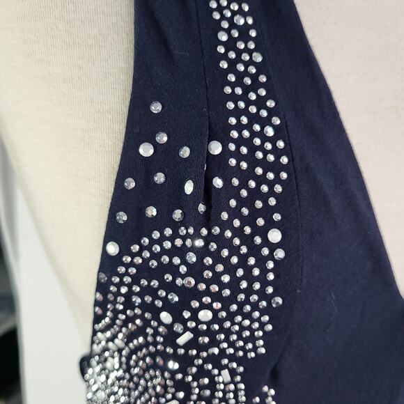 VTG Y2K Cache Beaded Halter Maxi Dress Navy Small Evening Prom Formal Gown READ - Picture 8 of 16